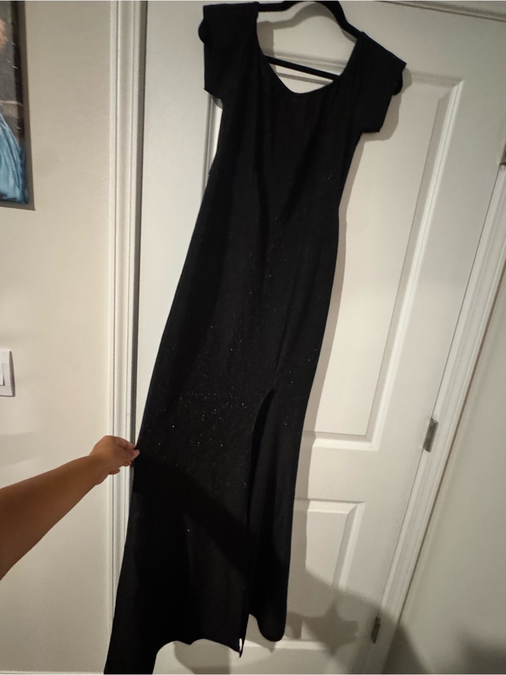 Black Sparkle Maxi Dress with Side Slits – Size Large